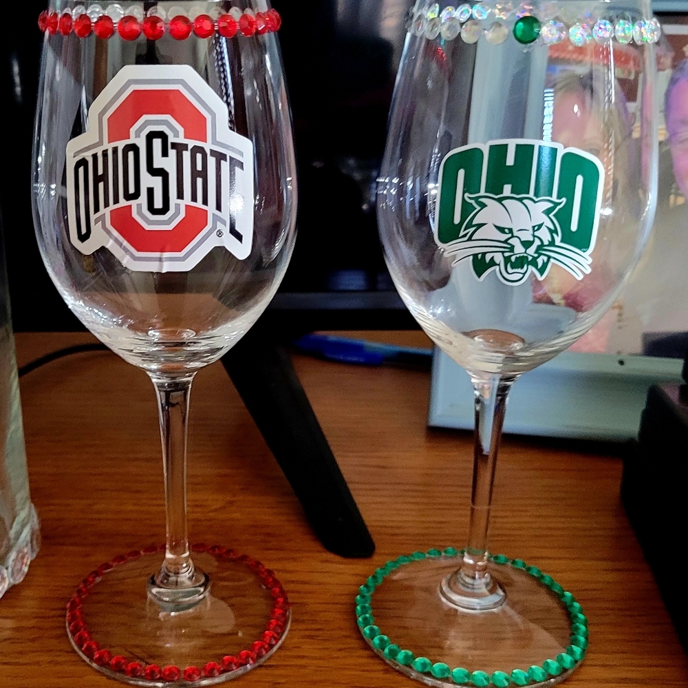 OU And Ohio State Hand Crafted Wine Glasses